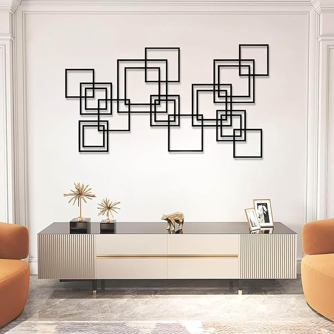 Metal Abstract and Geometric Wall Decor, Large Geometric Wall Art, Modern Luxury Style Metal Wall Art, Abstract Wall Decor, Minimalist Wall Hanging, Living Room Wall Hanging (Silver, 53"x30"/135x75cm)