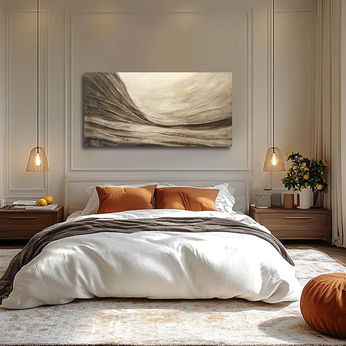 Brown Wall Decor Abstract Wall Art Gold Line Painting Living Room Wall Decorations Dark Grey Photo Prints for Kitchen 24x48 Inch Textured Wall Art