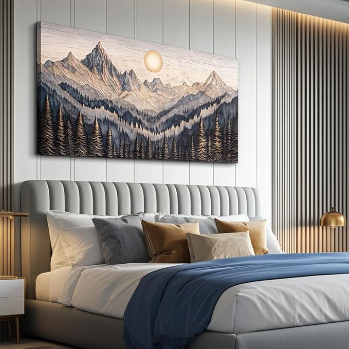 MHARTK66 Abstract Mountain Landscape Wall Painting Wall Art For Living Room Bedroom Wall Decor Office Modern Pictures Wall Decor Sunrise Forest Large Canvas Prints Hanging Modern Home Decorations