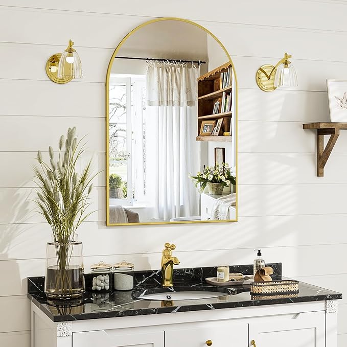 20x30 Arch Wall Mirror, Gold Bathroom Mirrors for Over Sink, Metal Frame Wall Decor for Entryway, Bedroom, Living Room