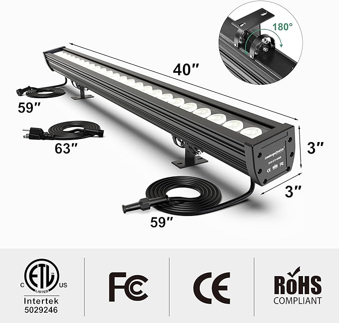 Linkable Smart LED Wall Washer Light, 120V RGBCW Color Changing LED Light Bars with Group and Individual Control, Timing, 168W (24x7W) Dimmable for Outdoor & Indoor Lighting Projects, ETL Listed