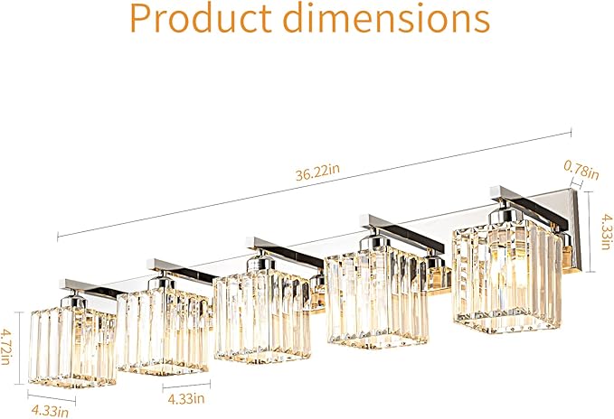 Modern Vanity Light 5-Lights Chrome Crystal Bathroom Wall Light Fixtures