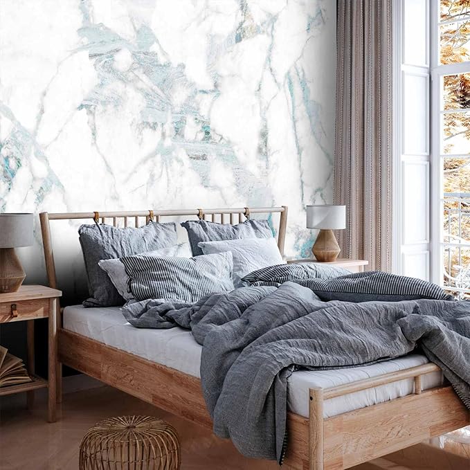 artgeist Wall Mural Marble 197x138 in - Non-Woven Wallpaper Fleece Wall Decor Photo Print Picture Image Design Home Mural Stone Wall Abstract 3D Effect White Grey f-C-10044-a-c