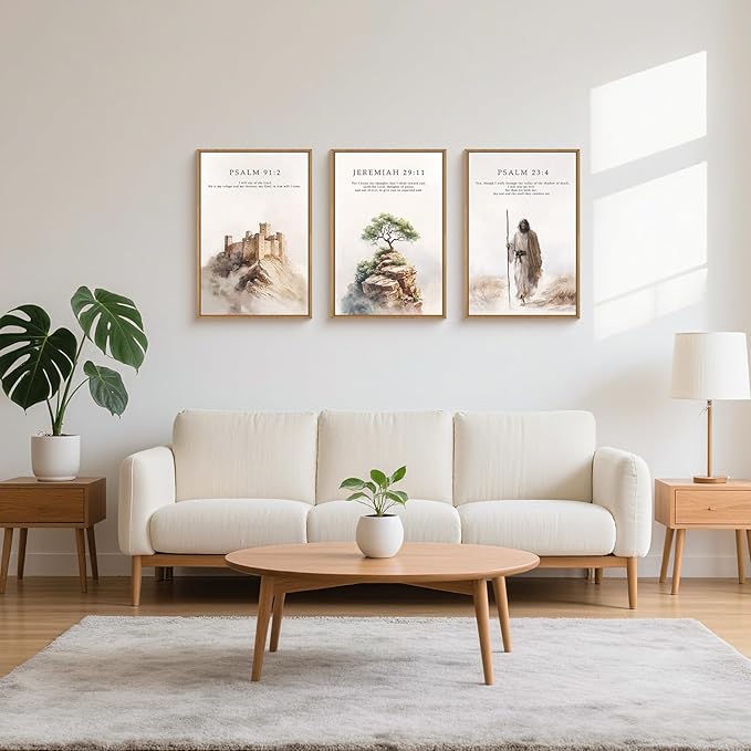 Jesus Christ Bible Verse Framed Canvas Wall Art Set,Christian Religious Faith Bible Story Wall Decor,Watercolor Easter Scripture Artwork for Church,Prayer Room,Living Room-24"x36"x3