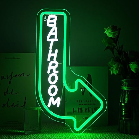 Looklight Bathroom Arrow Neon Signs for Wall Decor Green White LED Word Light Sign Right-Pointing Arrow Neon Light USB Light Up Letters Sign for Bathroom Bar Home Toilet Park Party Decor