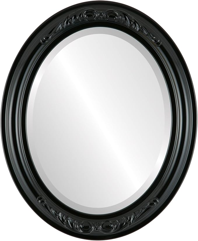 OVALCREST Oval Beveled Wall Mirror for Home Decor - Florence Style - Gloss Black - 44" x 34"