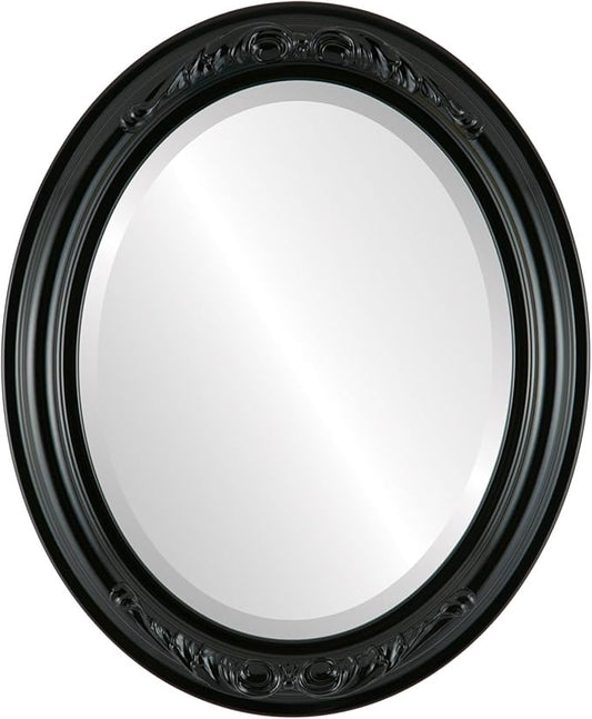 OVALCREST Oval Beveled Wall Mirror for Home Decor - Florence Style - Gloss Black - 44" x 34"