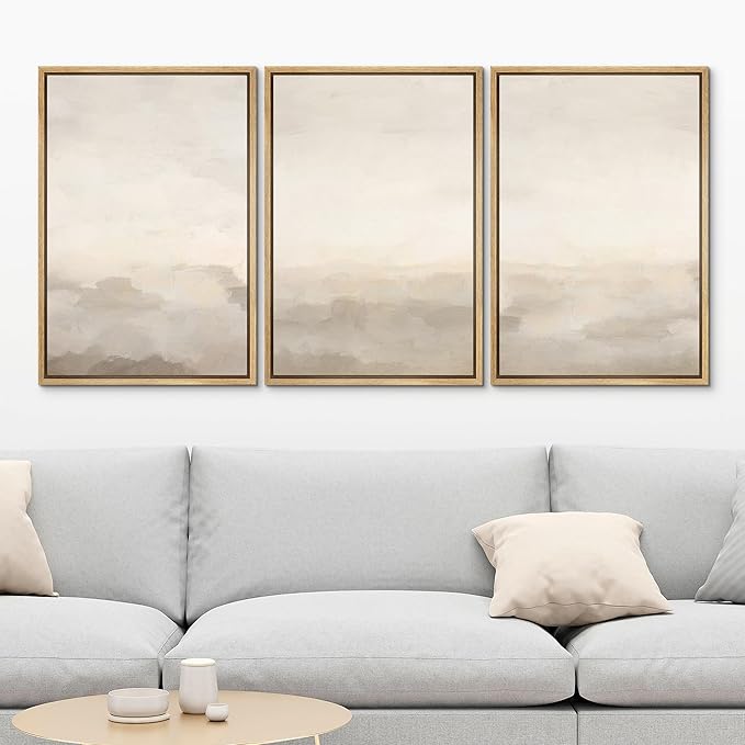 MUDECOR Framed Canvas Print Wall Art Abstract Minimalist Modern Art Neutral Home Decor for Bedroom - 16"x24"x3 Natural
