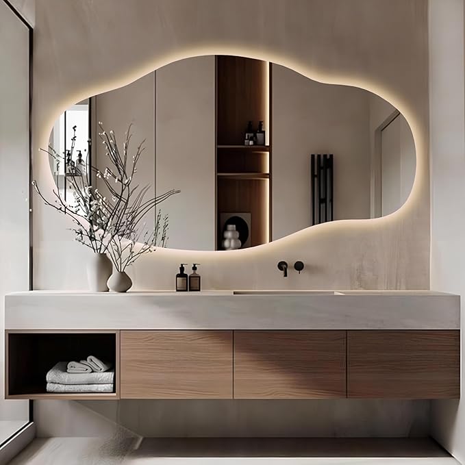 LED Wall Mirror - Asymmetrical Light Up - Frameless Irregular Vanity Wavy Mirror with Light for Bathroom Bedroom Living Room(''30''x''55'' in)