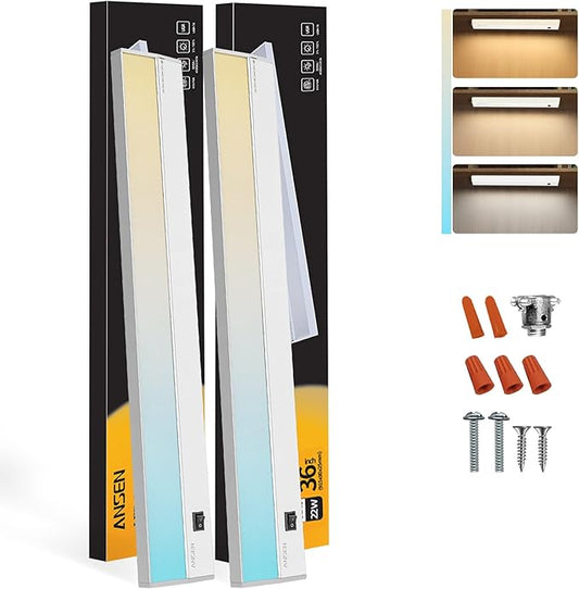Ansen 2Packs of Under Cabinet Lighting Hardwired, 36in 22W 1426LM Dimmable Led Light for Kitchen/Closet, CRI 92+, R9 90+, 3 Color Temperature, 3000K/4000K/5000K(Warm White, Cool White, Daylight)