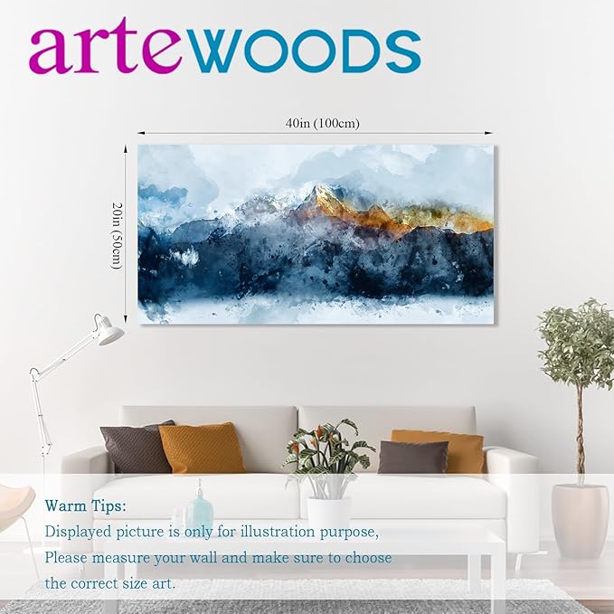 arteWOODS Mountain Canvas Wall Art Indigo Abstract Mountain Canvas Painting Prints Blue Clouds Orange Mountain Peaks Canvas Pictures Artwork for Living Room Bedroom Gallery Wall Decor 20" X 40"
