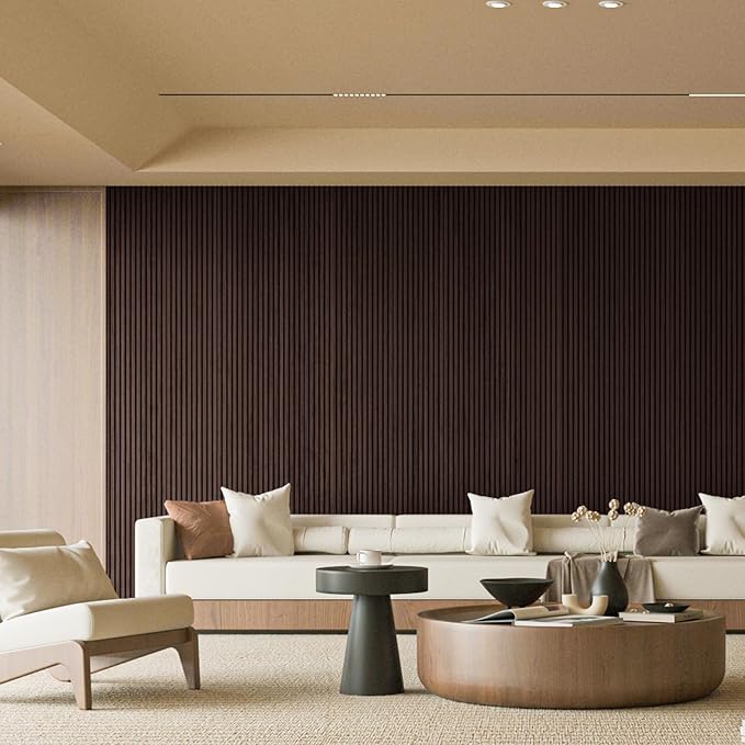 Art3d Slat Wood Wall Paneling for Interior and Ceiling Decoration - Pack of 4pcs + 1pc End-Trim, Size 108 x 5.7in.- Smoked Oak