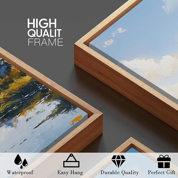 BINCUE Framed Mountain Landscape Wall Art Nature Forest Wall Decor Tree and River Art Print for Living Room Bedroom Office 16x24 Inches Set of 3