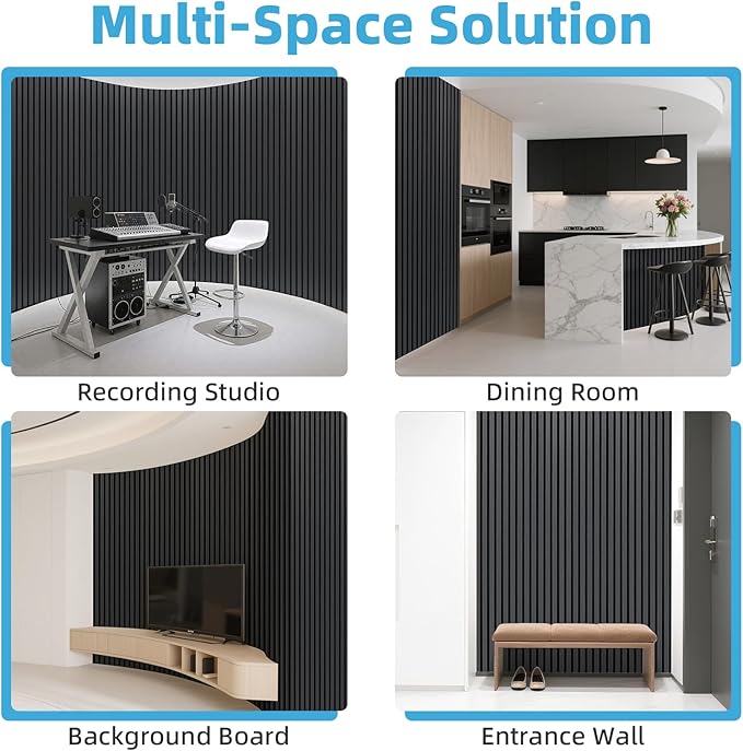 Art3d Acoustic Wood Slat Wall Panel with Roll-Flat Design - 95.3 x 23.8 Inch Sound Absorbing Panels for Living Room Columns Corridor Curved Wall Decor, 2-Pack Blackwood