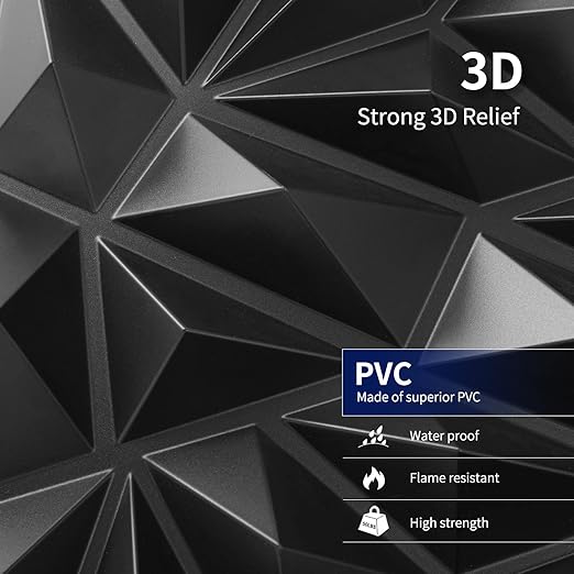 Art3dwallpanels 33 Pack 3D Wall Panel for Interior Wall Decor, PVC Textured Wall Panels, 3D Wallpaper Modern Wall Tiles, Black