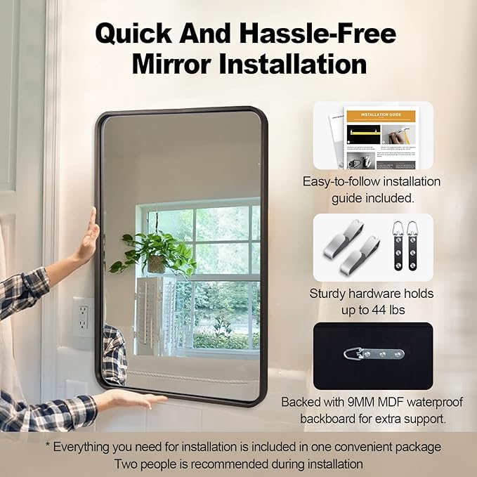 ANDY STAR Bronze Bathroom Mirror, 30x36 InchRounded Rectangle Oil Rubbed Bronze Mirror, Bronze Mirrors for Wall Metal Framed, Iron Tube, 1’’ Deep, Wall-Mounted Horizontally/Vertically