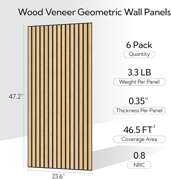 Olanglab Wood Veneer Acoustic Wall Panels 6 Pack, 23.6"×47.2" Sound Absorbing Wall Panels for Interior Wall Decor, Warm Oak