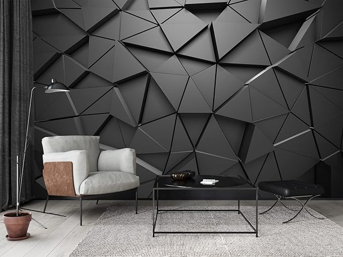 Cliouar-Black Geometric Figures 3D Wallpaper Mural 103" x 69"(Not Self-Adhesive)