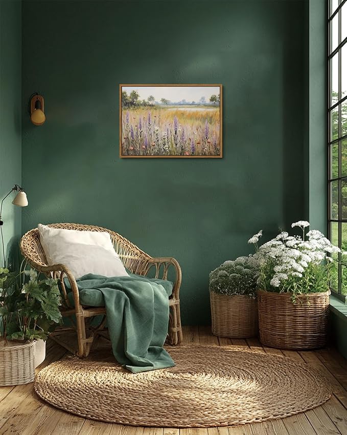 KISSFOX Vintage Landscape Canvas Wall Art Nature Wildflower Field Scenery Prints Country Painting Picture Decor Artwork Rustic Farmhouse Gallery Office Living Room Bedroom Bathroom