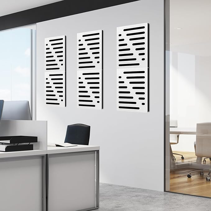 Art3d 6-Pack Self-Adhesive Soundproof Acoustic Panels for Wall, 16 x 12 Inch Stripe Design Noise Block with Polyester & Foam for Bedroom Studio Office