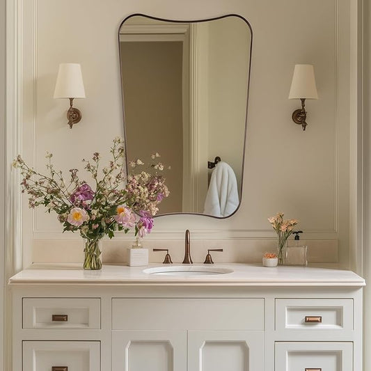 ANDY STAR Brushed Bronze Asymmetrical Mirror, 24"x36" Bathroom Mirror with Premium Stainless Steel Thin Frame, Antique Butterfly-Inspired Designer Mirror, Ideal for Bathroom, Powder Room, Entryway