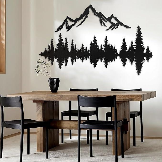 Metal Mountain Wall Art 48" x 40", Mountain Wall Decor, Art Wall Hangings for Living Room, Bedroom, Black, 48 Inch Long
