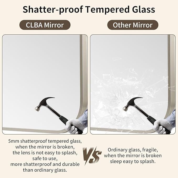 Brushed Nickel Mirror, 24x36 Inch Brushed Nickel Rectangle Mirror, Aluminum Alloy Framed Vanity Mirror, Rounded Rectangle Bathroom Mirror for Over Sink, Anti-Rust