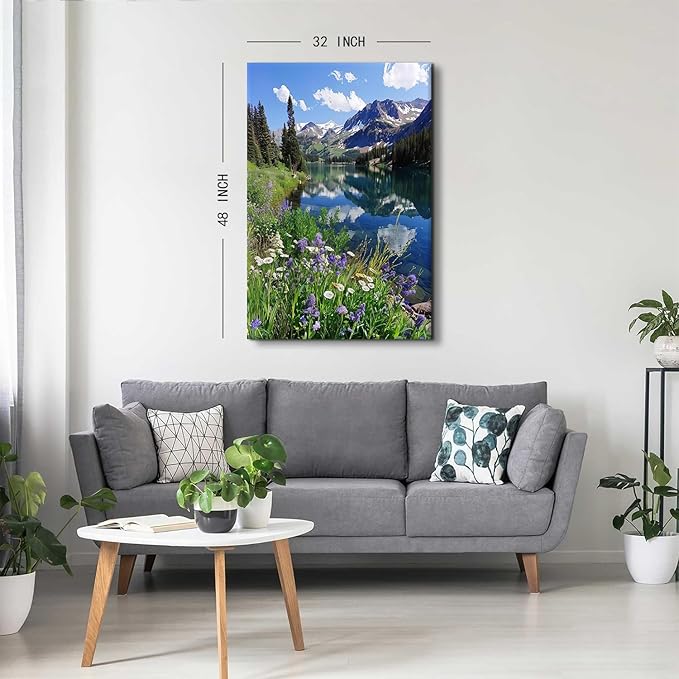 Mountain Wall Art for Living Room Nature Forest Wall Decor Colorado Mountains Pictures Pine Trees Flower Lake Landscape Canvas Prints Rocky Mountain National Park Poster Bedroom Home Decoration 32x48"