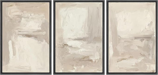 MUDECOR Framed Wall Art Print Set Neutral Abstract Modern Minimalist in Beige and Cream Tones Illustrations Modern Art Boho Decorative Colorful Chic for Living Room, Bedroom, Office - 16"x24"x3 Black