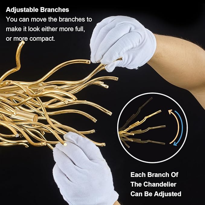 Modern Crystal Chandelier, 23.6" Luxury Gold Tree Branch Chandelier 6-Light Raindrop Chandeliers Modern Chandeliers for Dining Room Kitchen Bedroom Living Room High Ceiling, Branch & Height Adjustable