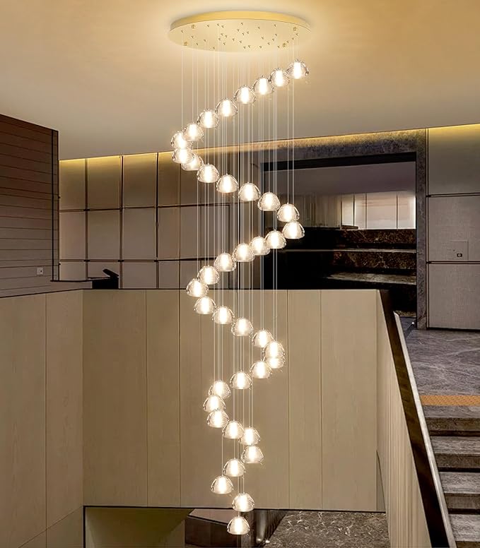 236'' Long Large Crystal Chandeliers LED Chandeliers for High Ceiling Handing Light Fixture for Entrance Hallway Foyer Staircase Lobby Gold