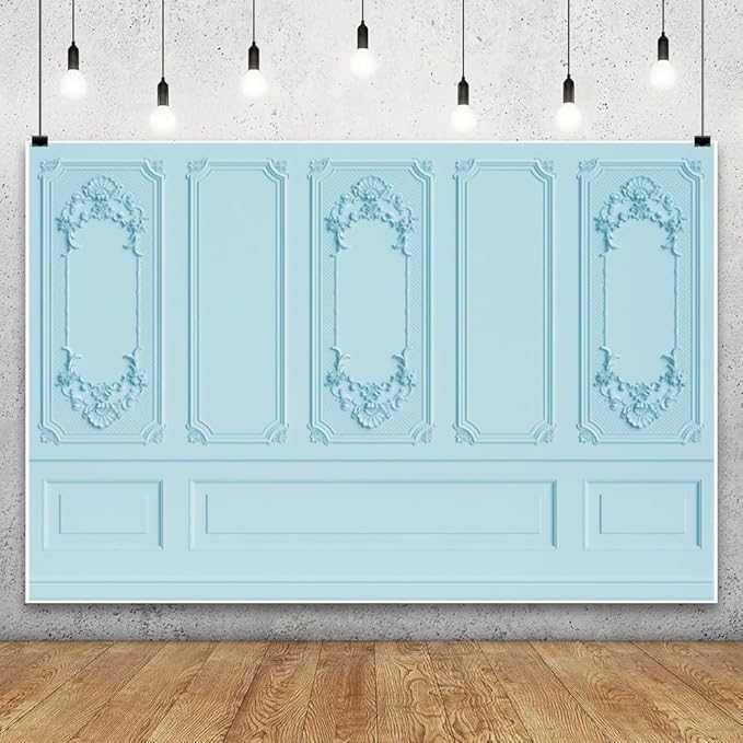 Leyiyi 15x10ft Light Blue Vintage Room Inside Backdrop European Frame Modern House French Castle Cementery Wall Retro Style Photo Background Cowboy Kids Birthday Portrait Studio Props Vinyl Wallpaper