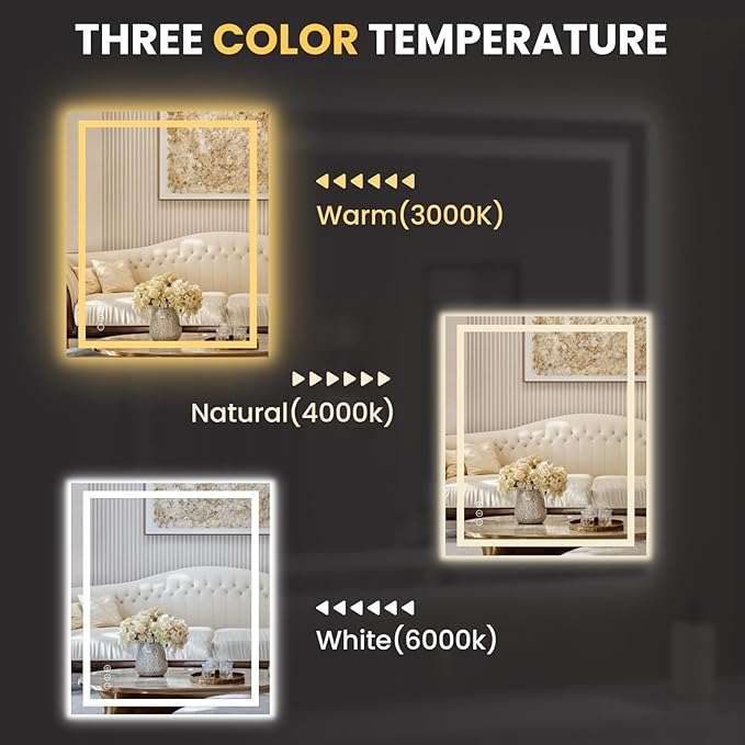 LOAAO 24"X28" LED Mirror for Bathroom, Lighted Bathroom Mirror with Lights, Anti-Fog, Dimmable, Memory Function, Easy to Install, Clear Reflection