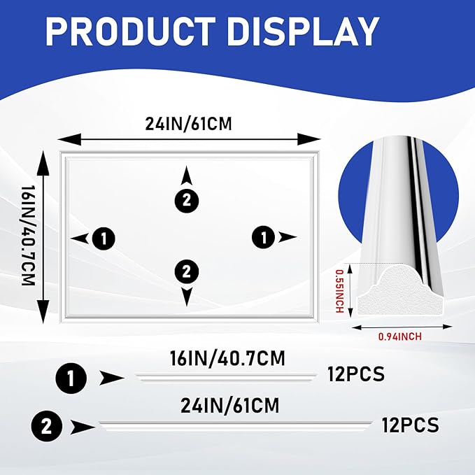 COUKIU Pre-Cut 6 Set Peel and Stick Wall Molding Trim Kit, 16" x24" Premade Wainscoting Panels, Self Adhesive Moulding Panel for Interior Walls Picture Frame