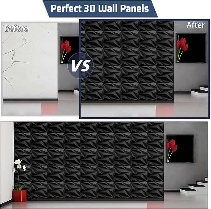 33 Pack 3D Textured Wall Panels 12x12'' – Durable PVC Wall Coverings, Easy Install & Waterproof – Modern Accent Decor for Living Room, Bedroom (Covers 33 Sq.Ft.)