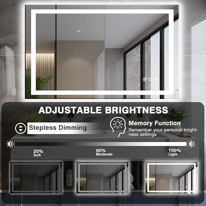 48"x30" LED Bathroom Mirror with Front & Backlit, Anti-Fog, Dimmable, Plugin/Hardwired, Shatterproof & Corrosion Proof, Wall Mount, Modern Style