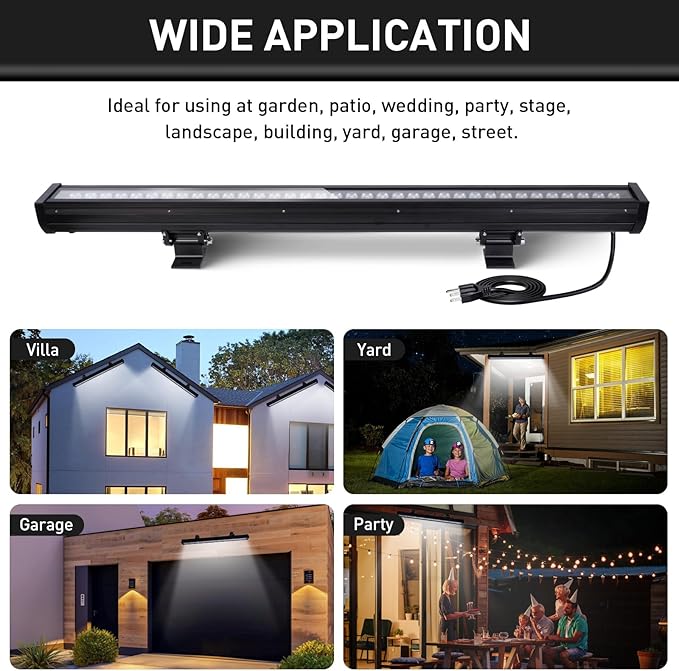 LED Wall Washer Light Bars Super Bright,54W 6000K Daylight White Outdoor LED Light Bar,IP67 Waterproof Heavy Duty Linear Strip Light for Landscape Church Ads Yard Building Lighting(6480 Lumen,40 Inch)