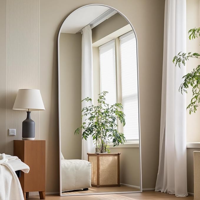 Arched White Full Length Mirror, 57"X20" Large Floor Mirrors with Stand, Full Body Mirrors for Leaning or Hanging, Standing Mirror for Bedroom, Living Room,Dressing Room, Aluminum Alloy Frame, White