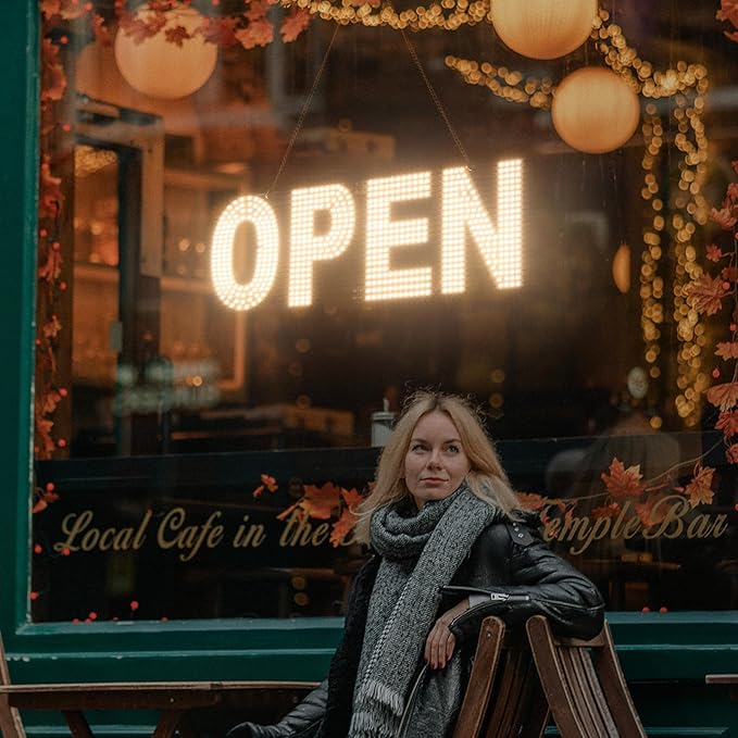 LED Open Sign for Business, 30"x10" Dimmable Brightness Large Electric Light Up Sign, Hanging Installation for Store Restaurant Office Bar Hotel Salon (white)