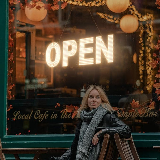 LED Open Sign for Business, 30"x10" Dimmable Brightness Large Electric Light Up Sign, Hanging Installation for Store Restaurant Office Bar Hotel Salon (white)