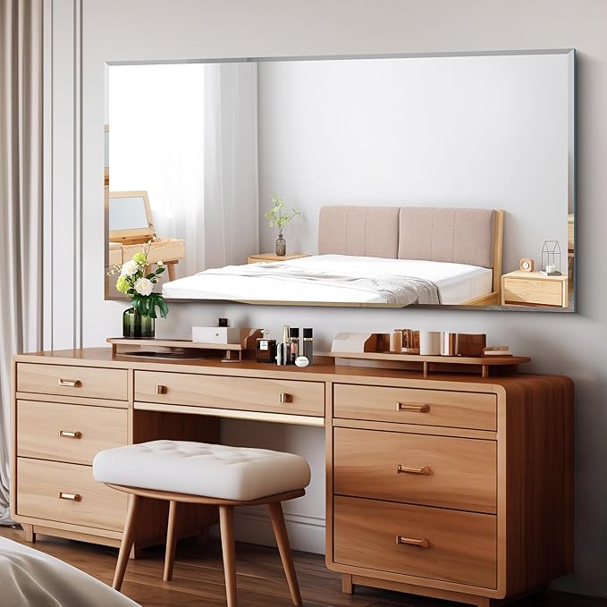 Beveled Bathroom Mirror, 30x60 Large Frameless Mirrors for Over Sink, Upgraded Shatterproof Beveled Frameless Vanity Mirror for Bathroom,Bedroom,Living Room and Entryway