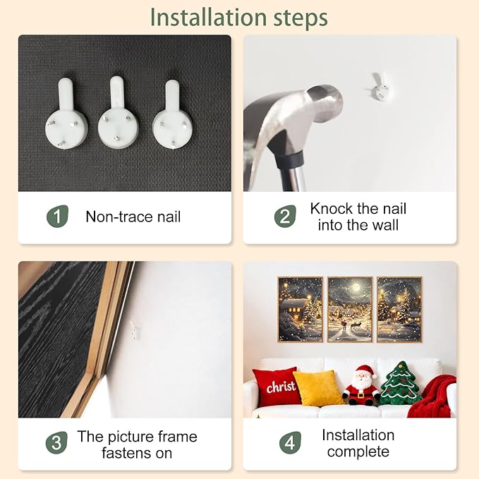 CHDITB Christmas Village Wall Art Set Of 3, Santa Claus and Reindeer Wall Decor, Moonlit Winter Artwork, Xmas Snowy Landscape Painting, Vintage Christmas Decor for Living Room Bedroom Fireplace 16"x24"