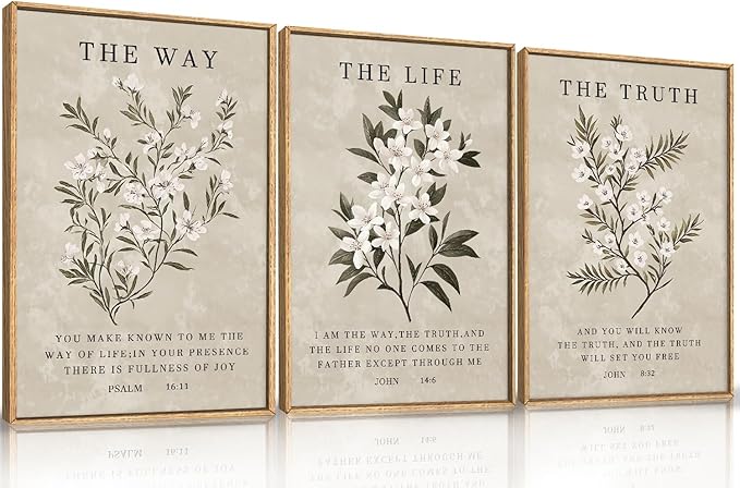 Christian Bible Verse Framed Canvas Wall Art Set,Modern Jesus Religious Wall Decor,Nature Scripture Flower Floral Artwork for Living Room,Bedroom,Prayer Room-24"x36"x3