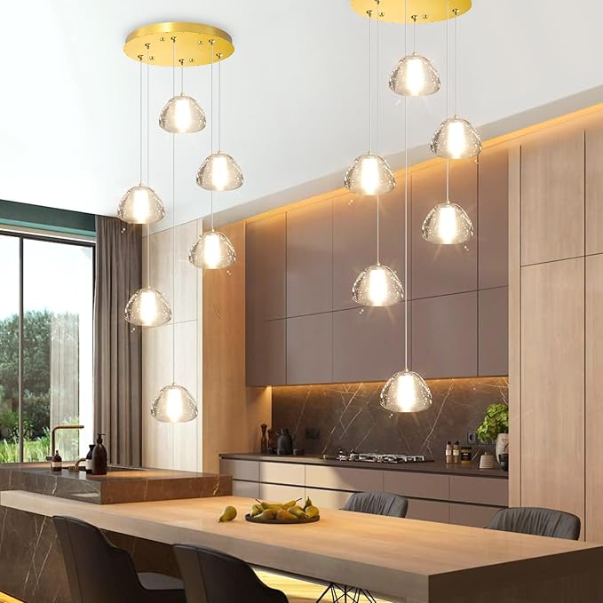 Mini Crystal Chandeliers for Kitchen Island 6-Lights LED Pendant Light for Dining Room Bedroom Foyer Entryway Warm Light 3000K Bulb Included