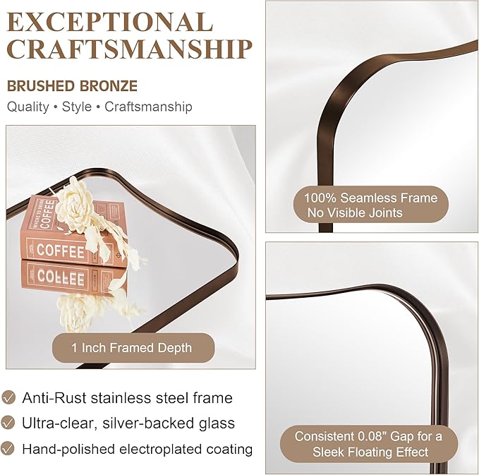 ANDY STAR Brushed Bronze Asymmetrical Mirror, 24"x36" Bathroom Mirror with Premium Stainless Steel Thin Frame, Antique Butterfly-Inspired Designer Mirror, Ideal for Bathroom, Powder Room, Entryway