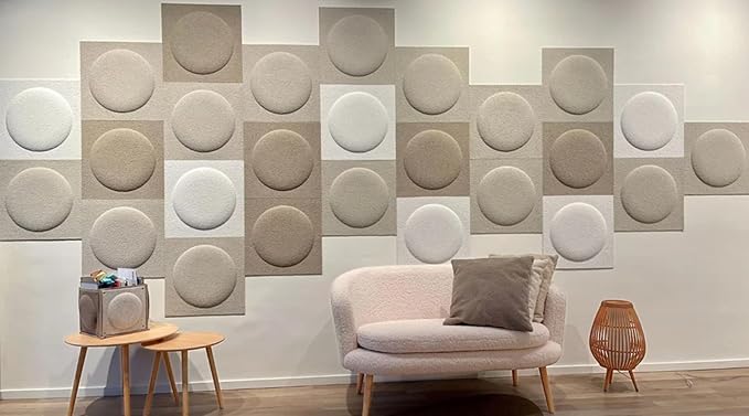 Acoustical 3D Wall Panels, 12 Pack 12''x12'' Circle Art Acoustic Panels for Interior Wall Decor, Decorative Acoustic Panels, Acoustic Wall Panels, Sound Absorbing Wall 3D Art (Camel)