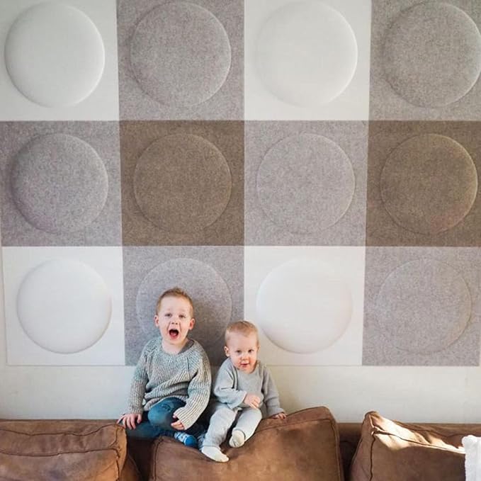 Acoustical 3D Wall Panels, 12 Pack 12''x12''x0.12 Circle Art Acoustic Panels for Interior Wall Decor, Decorative Acoustic Panels, Wall 3D Art (Light Gray)