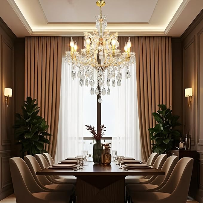 Luxury Maria Theresa Chandelier Light Fixture Modern Gold 8-Light Crystal Chandelier for Bedroom, Dining Room, Living Room, W23.6*H22 with Adjustable Chain