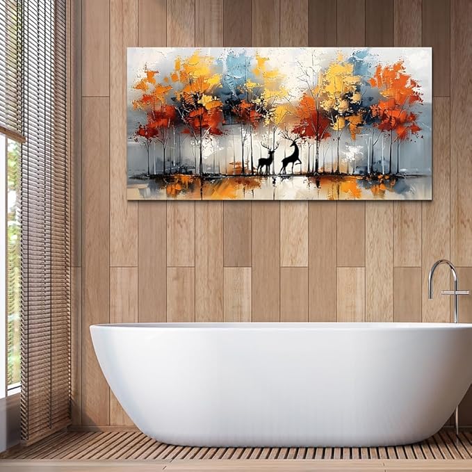 Lapremoly Large Canvas Wall Art For Living Room Wall Decor For Bedroom Modern Office Decorations Textured Abstract Wall Pictures Elk Forest Landscape Paintings Canvas Art Prints Home Decor Artwork