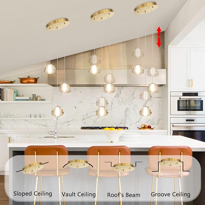 Modern Chandelier Crystal Pendant Light for Kitchen Island Dining Room Bedroom Hallway Gold